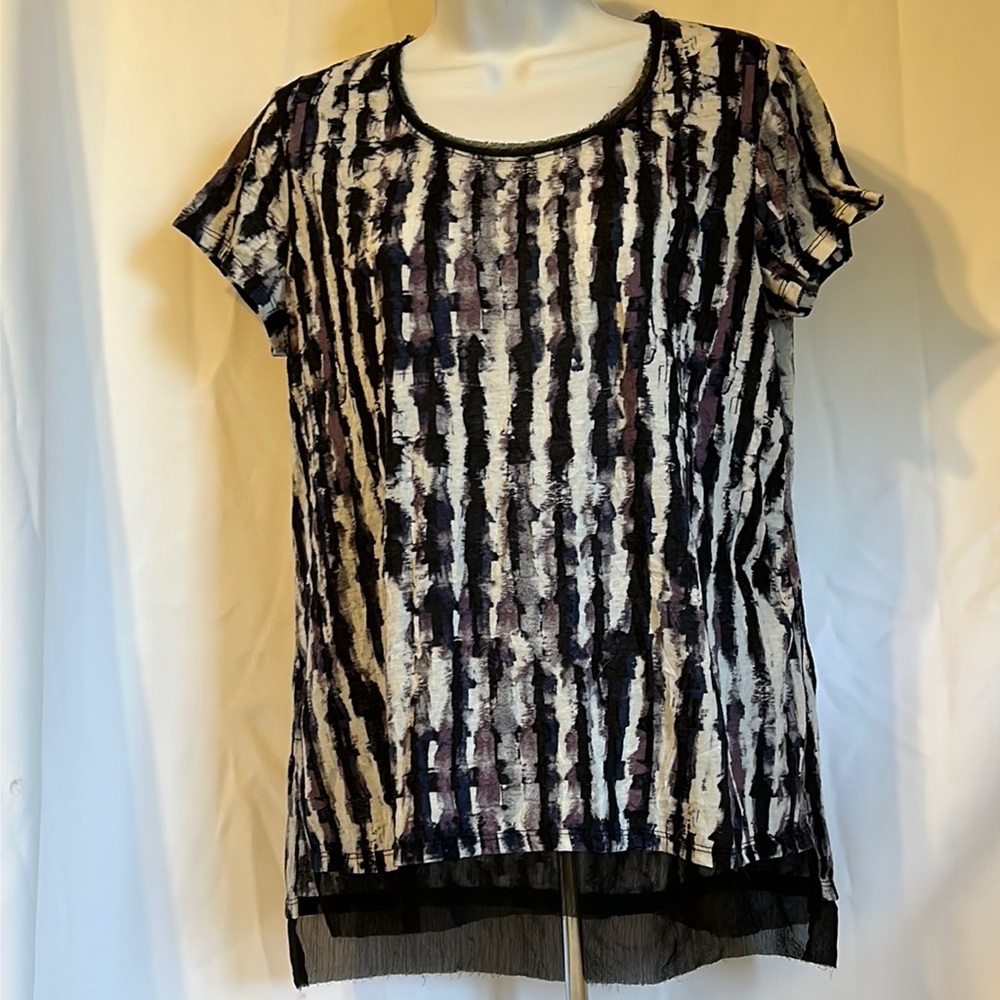 Simply Vera Wang Women’s Medium Black Purple White Short Sleeve Light Blouse